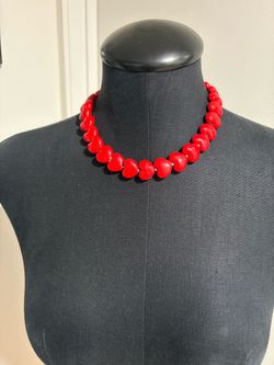 Red Heart Bead Choker Necklace