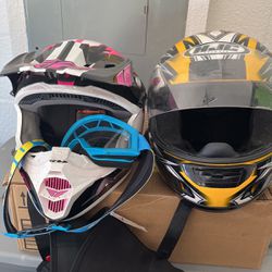 Adult Large HJC Motorcycle Helmet And  a Large Child Atv/dirt Bike Helmet With Goggles 