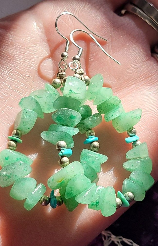 Turquoise Aventurine And Silver Teardrop Earrings