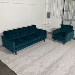 Green Fabric Sofa and Accent Chair
