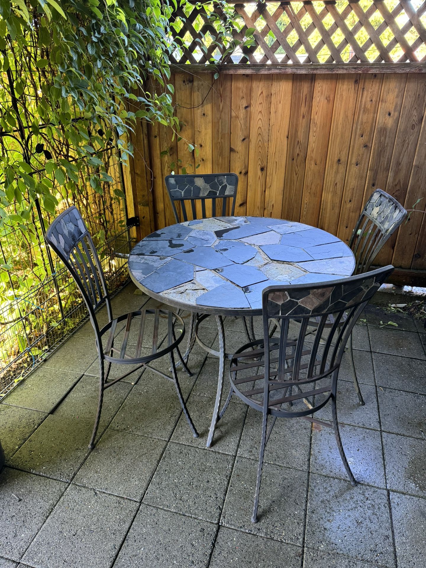Vintage Stone Mosaic Table & 4 Chairs