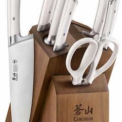 Cangshan Rainier Series 8-Piece Knife Block Set, Forged German Steel, Acacia Block (White)
