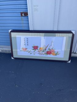 Framed Floral Embroidery Art