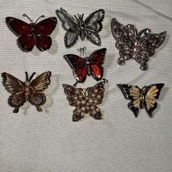Set Of 7 Vintage Butterfly Brooches
