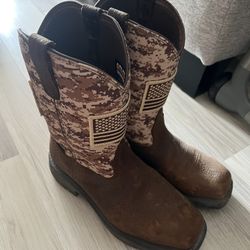 Ariat WorkHog Patriot Steel Toe Work Boot Size 11 Cowboy Boots Camo Flag