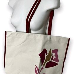 Lancome Paris Off-White & Pink Canvas Tote Bag with Gold & Pink Rose Logo