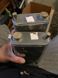 Vintage Metal Fuel Canisters with Brass Caps – Set of 2