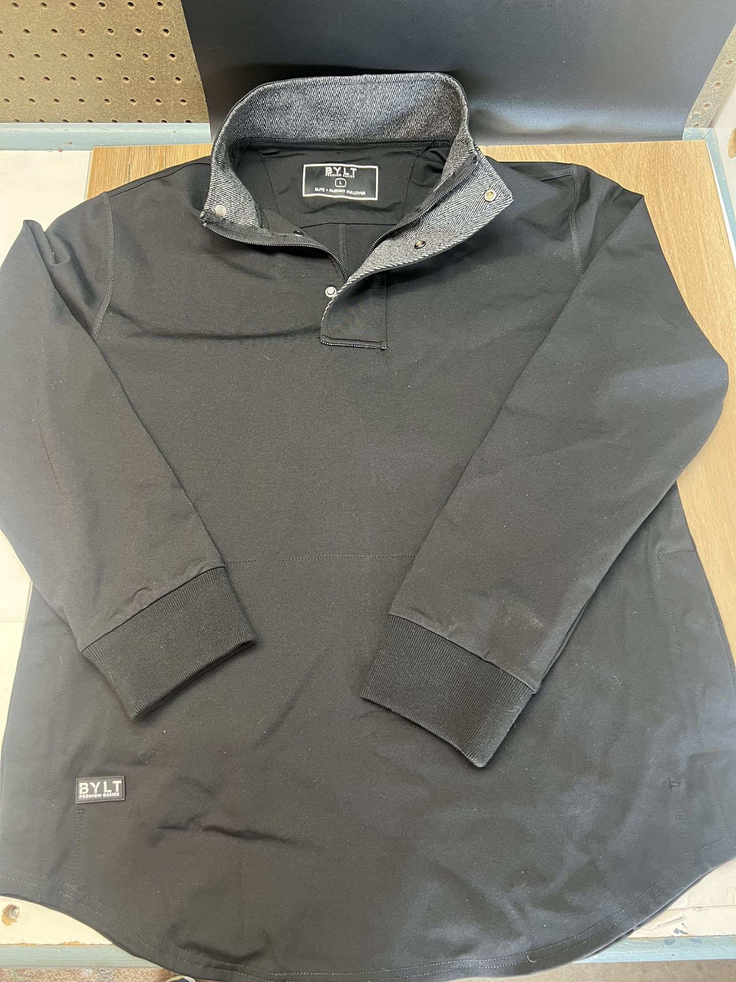 BYLT Premium Basics Elite Fairway Drop Cut Pullover Blk sweater mens large golf