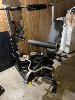 Bench press, squat rack, +400lb in weight, barbell and dumbbell bars
