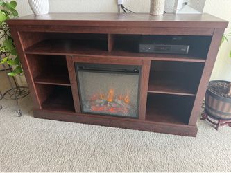 Dark Brown Media Console with Electric Fireplace