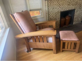 Stickley Mission Oak Morris Chair & Ottoman – Genuine Stickley Leather Arts & Crafts