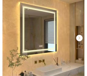 32 in. W x 32 in. H Large Square Frameless Anti-Fog Stepless Dimmable Lighted Wall Bathroom Vanity Mirror Home Spa Hotel