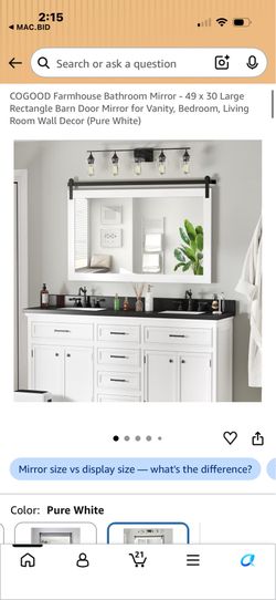COGOOD Farmhouse Bathroom Mirror - 49” x 30” Large Rectangle Barn Door Mirror (Pure White)