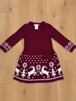 Girls’ Burgundy Christmas Sweater Dress – Size 4T