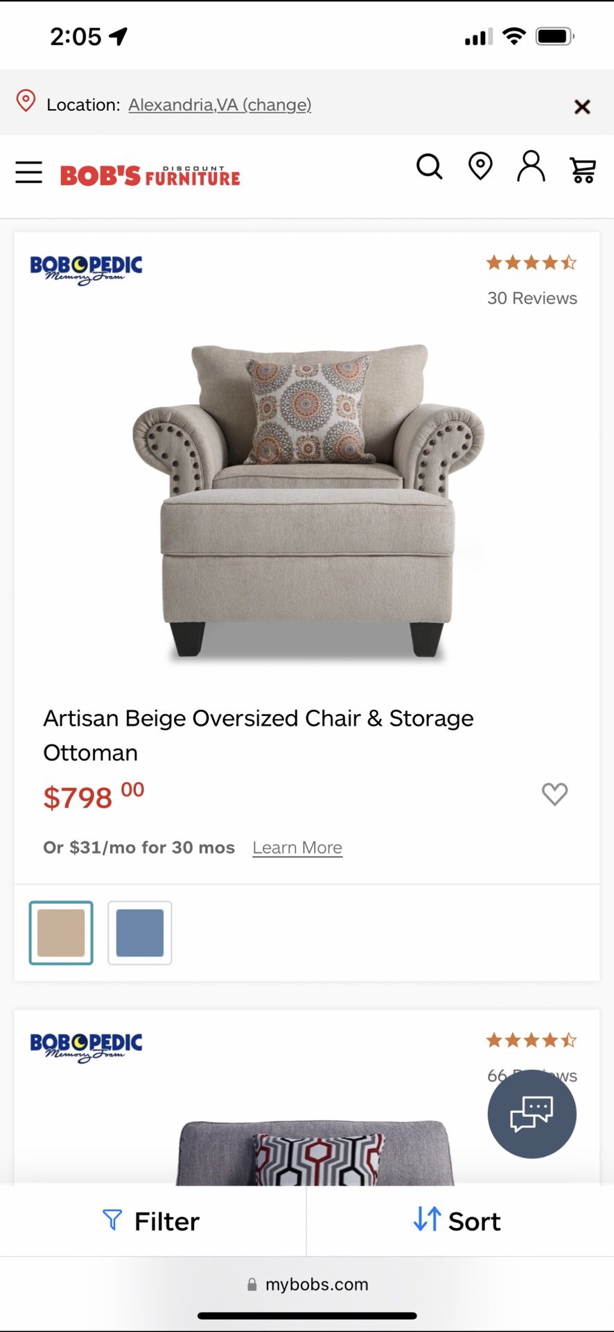 artisan Teal Blue Oversize Chair And Storage Ottoman
