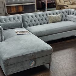 Storage Chaise Velvet Grey Sectional 