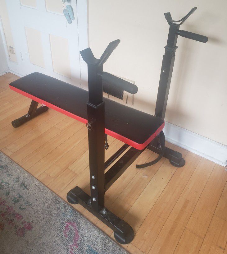Foldable Flat Weight Bench, Weights, and Foam Mat