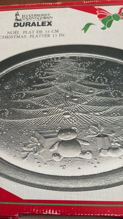 New In Box Christmas Glass Platter 13 Inches