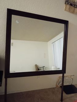 Large Square Mirror with Dark Wood Frame