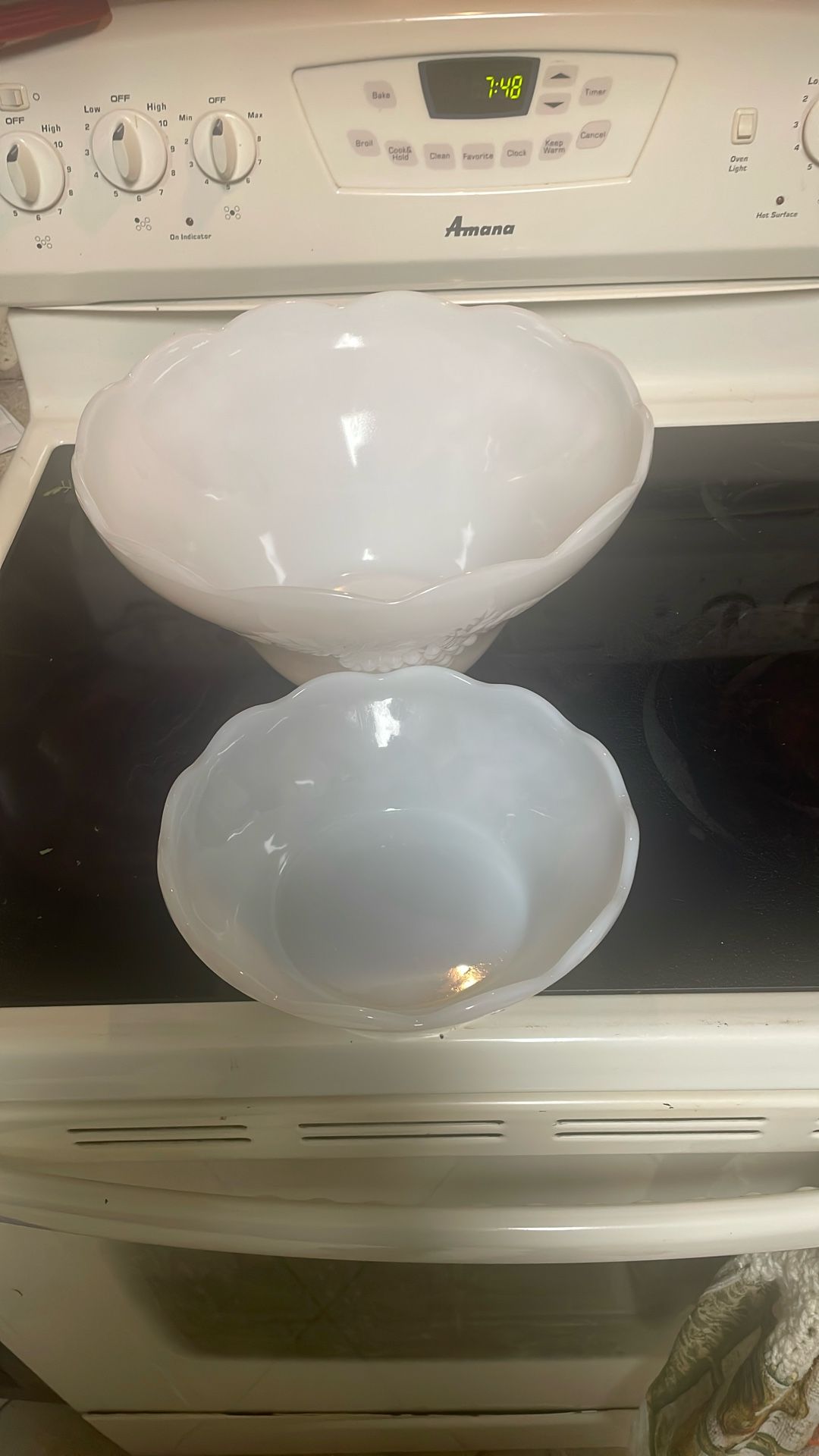 Milk Glass Bowls, 1 Lg.,1 Sm., Grape Design 