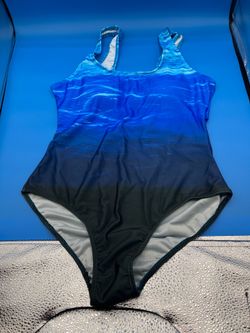 Women’s blue/black gradient one-piece swimsuit L