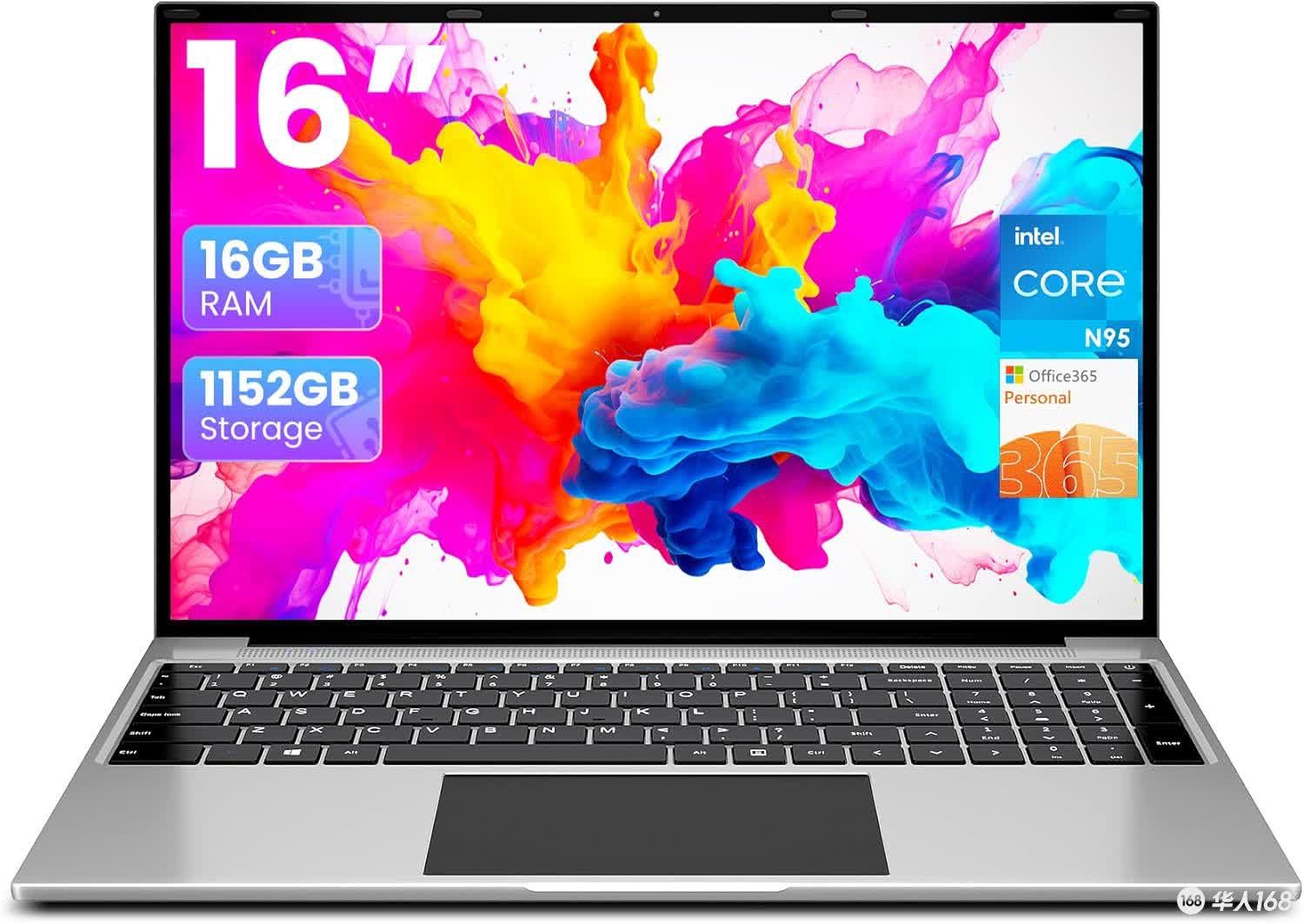 Laptop 16GB RAM 1152GB Storage,16" FHD IPS Display, N95 CPU, Office 365 (1 Year)