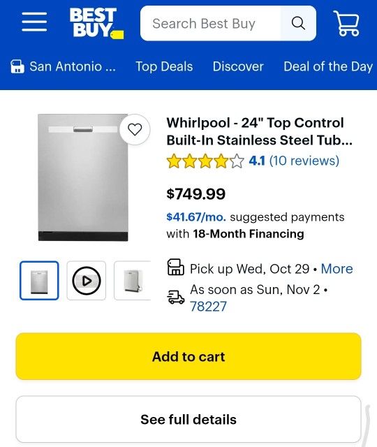 Whirlpool Dishwasher 24" Stainless Steel New