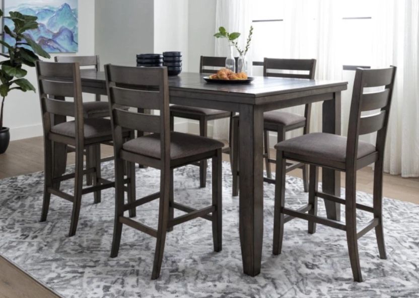 Beautiful Counter Height Dining Room Set With 6 Cushioned Chairs