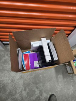 3 Cork Boards, Desk Organizers, 2 Boxes Office Supplies 