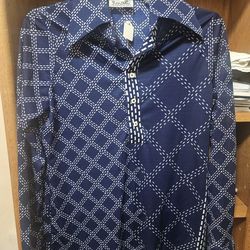 Lee Mar Polyester L/S Blue Shirt Md 1970s