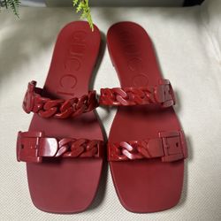 Gucci  Hibiscus Red Rubber Sandals 