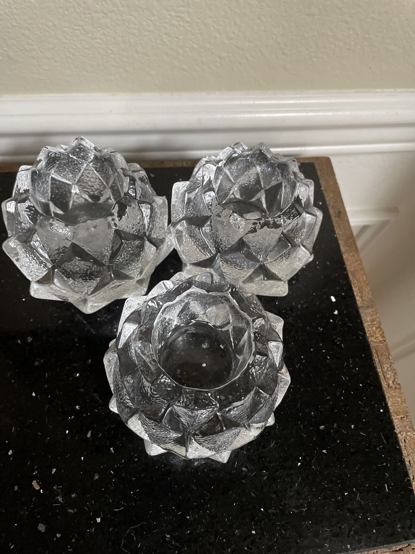 Set of 3 Orrefors Artichoke Crystal Candle Holder/ Crystal Firefly Nimbus