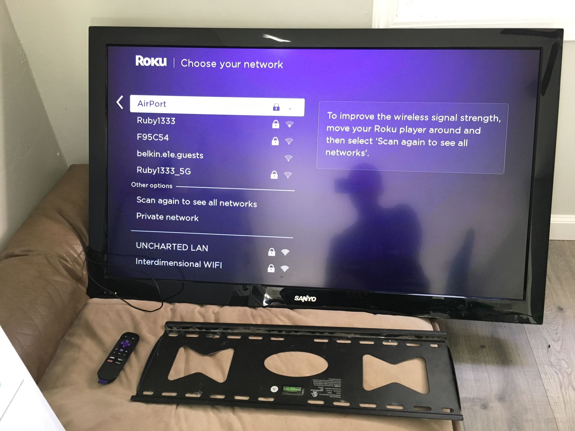 46 inch Sanyo TV with wall mount and Roku