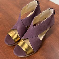Cole Haan Cork Wedge Sandal (Eggplant Mauve/Bronze)
