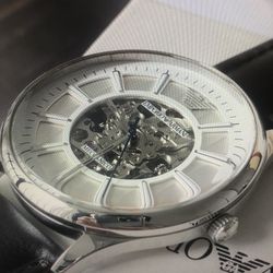 Armani silver hollow perspective belt automatic mechanical watch
