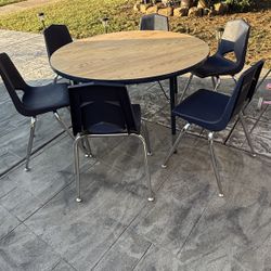 42” Mahar Creative Colors Large Round adjustable height Activity Table w/ 6 school classroom chairs