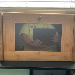 Wooden Bread Box Bamboo Wood Glass Door