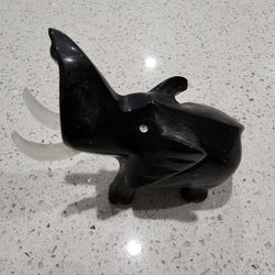 Black Onyx-like Marble Hand-carved Elephant