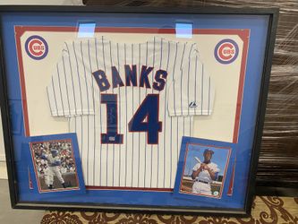 Ernie Banks Framed Autographed Jersey 
