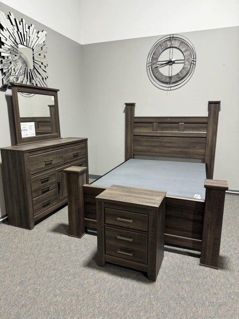 AP🎉 Poster Bedroom Set - Dark Brown-4-Piece (Bed, Dresser, Mirror, Nightstand)- Financing & Delivery Available