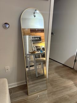 Full-Length Arched Floor Mirror Gold Frame