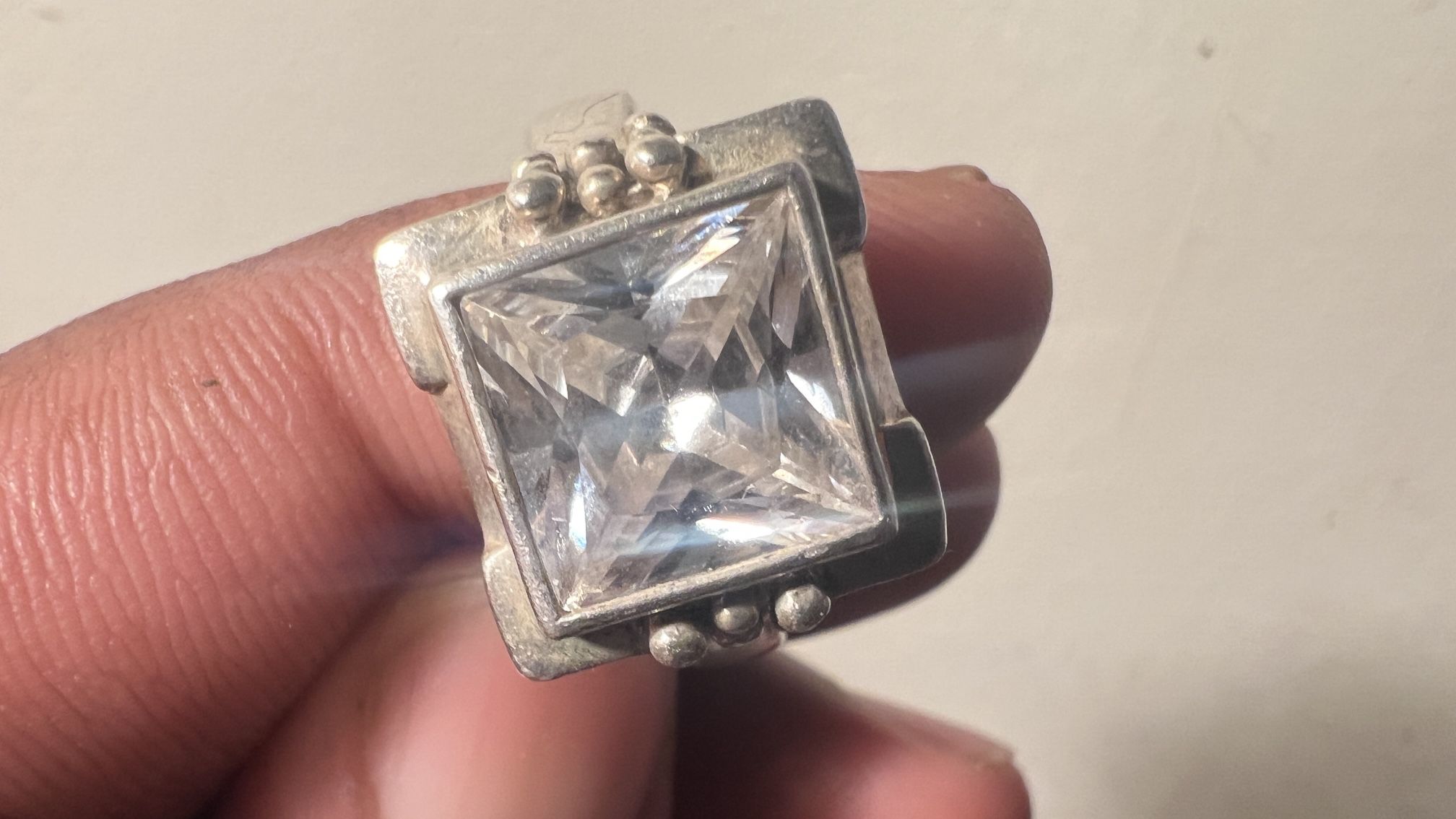 Vintage Cubic Zirconia Sterling Silver Chunky Ring size 9