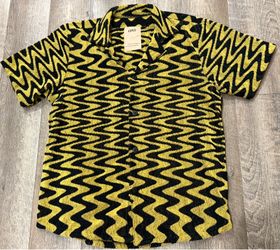 OAS Terry Cloth Button Up Zig Zag Wave Resort Towel Shirt size Large