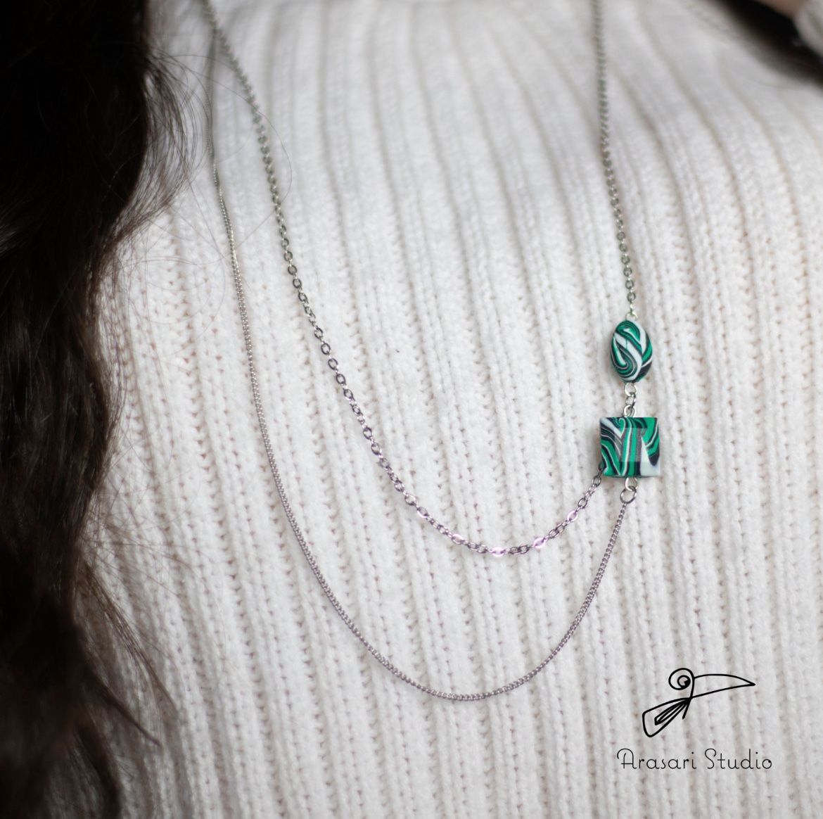 Turquoise Pendants Polymer Clay Necklace