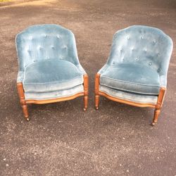 Pair of vintage velvet slipper chairs