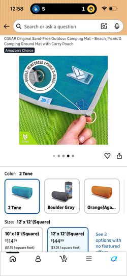 CGEAR Sand-Free Outdoor Camping Mat 12x12 2 Tone Blue Greenf