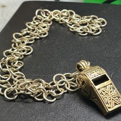 Vintage brass whistle necklace