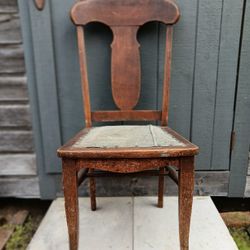 Vintage Oak Chair w/ Old Blue Jeans Seat Cover