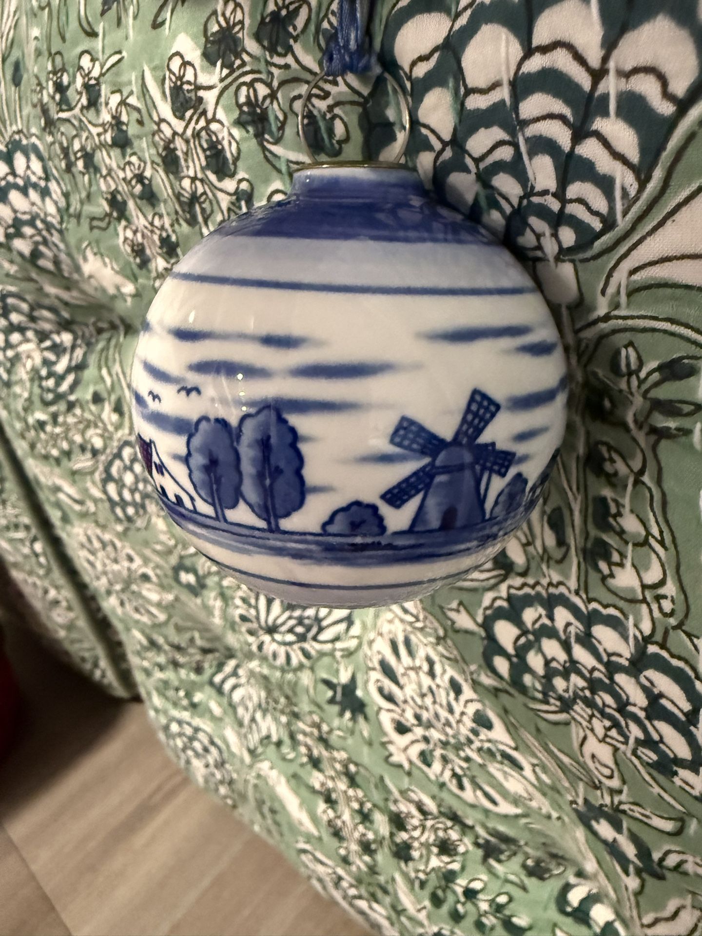 Delft Holland Windmill Christmas Tree Ornament Blue White Porcelain