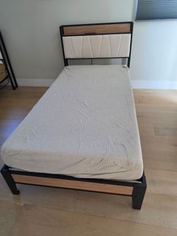 Twin Bed Frame with Upholstered Headboard